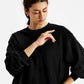 Women's Solid Black Crew Neck Sweatshirt - Detail View