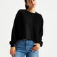 Women's Solid Black Crew Neck Sweatshirt - Styleshot View