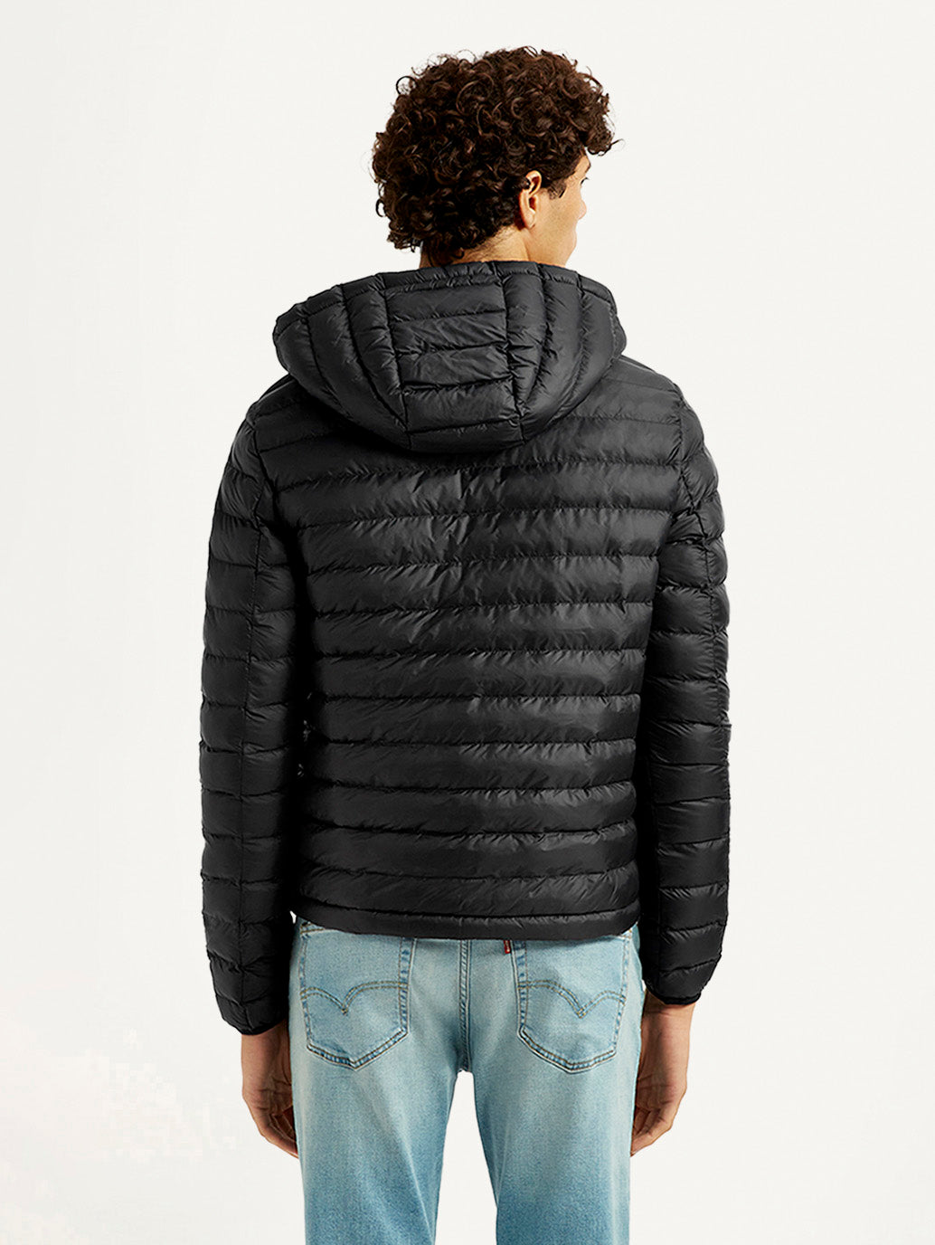 Men's Quilted Black Puffer Jacket - Back View