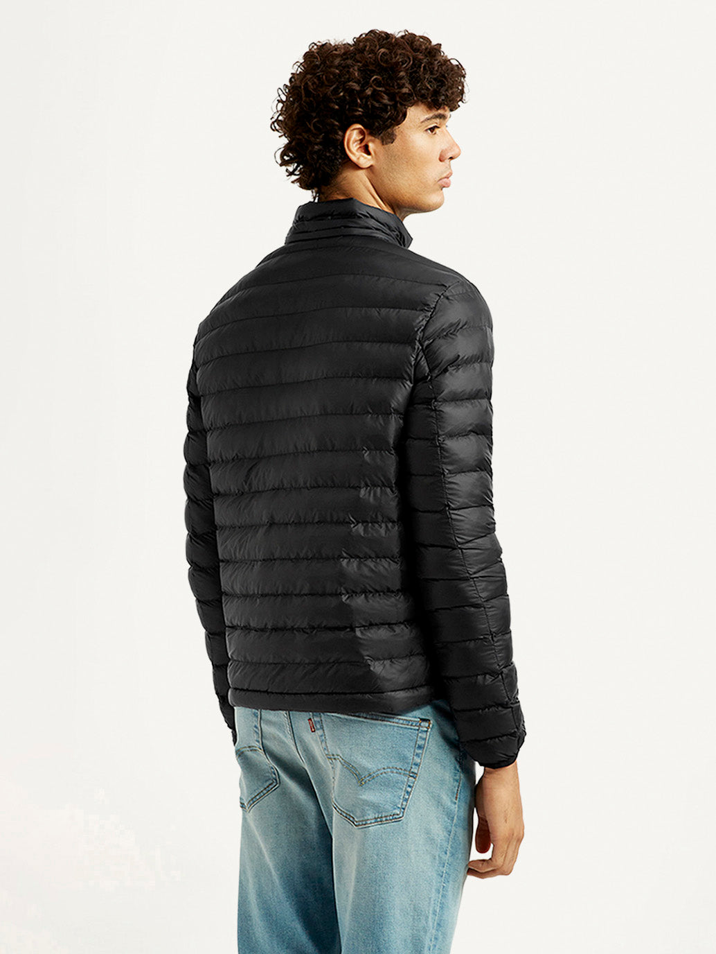 Men's Quilted Black Puffer Jacket - Back View