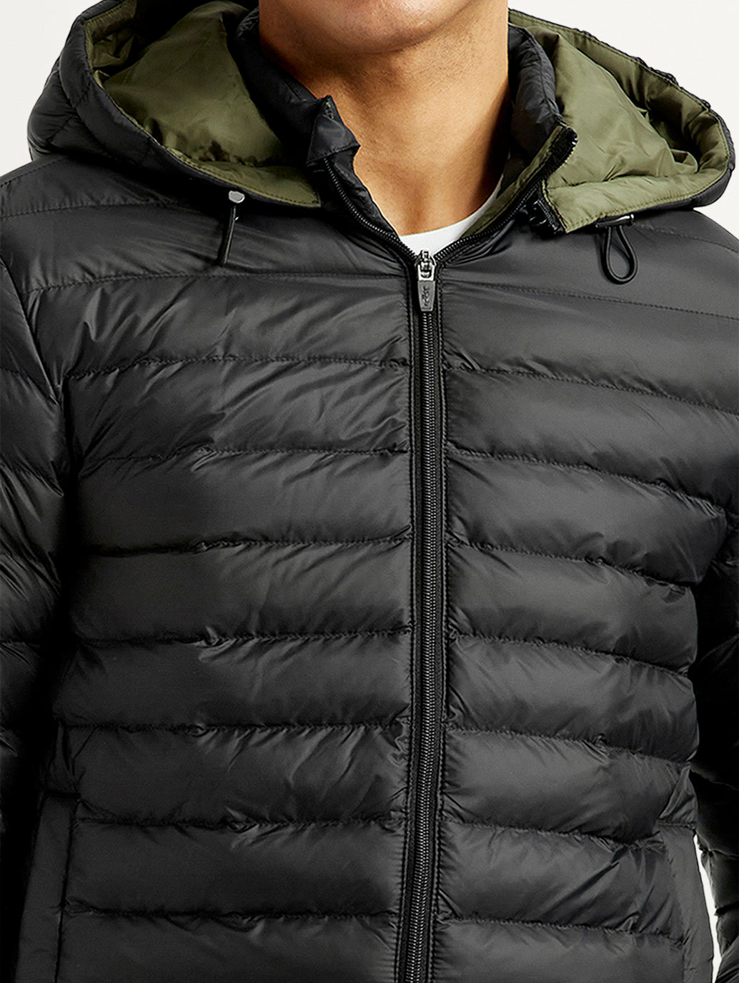 Men's Quilted Black Puffer Jacket - Detail View