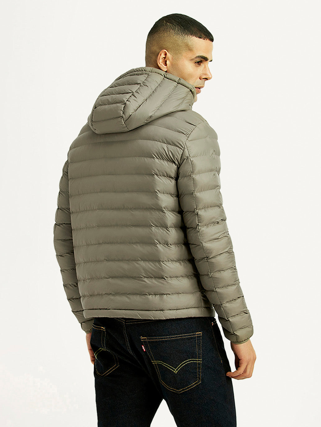 Men's Quilted Grey Puffer Jacket - Back View