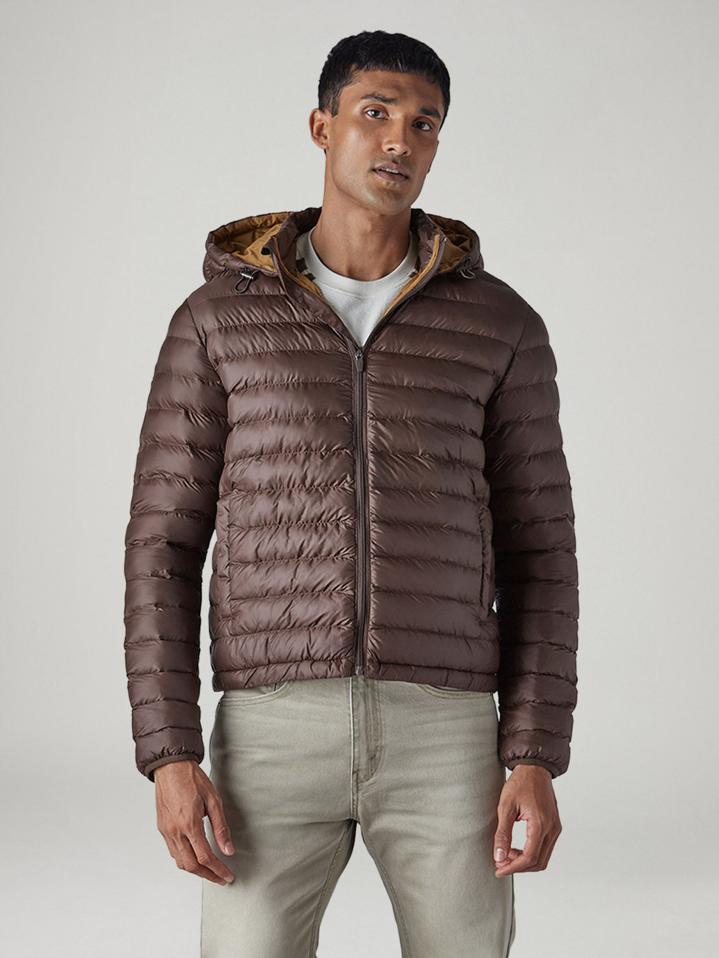 Men's Quilted Slim Fit Puffer Jacket - Front View
