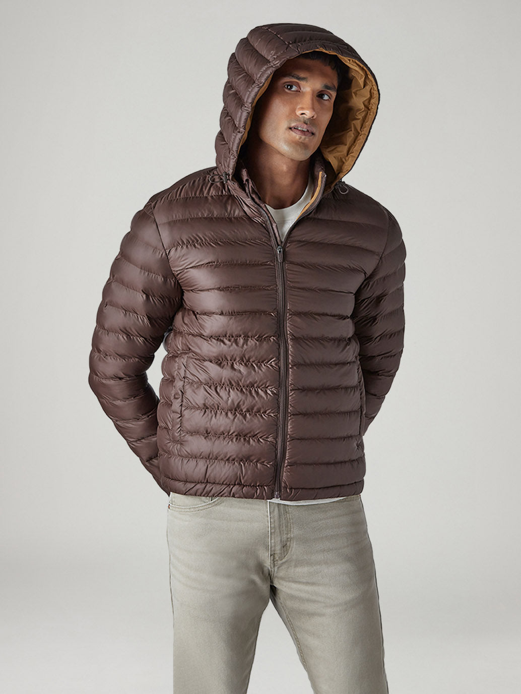 Men's Quilted Slim Fit Puffer Jacket - Front View