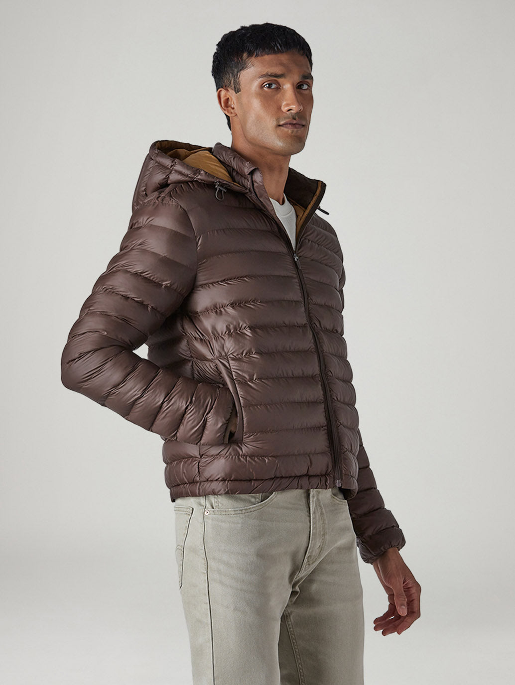 Men's Quilted Slim Fit Puffer Jacket - Side View