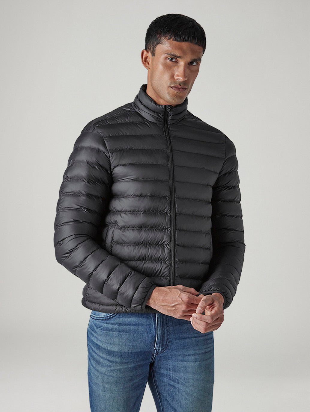 Men's Quilted Slim Fit Puffer Jacket - Side View