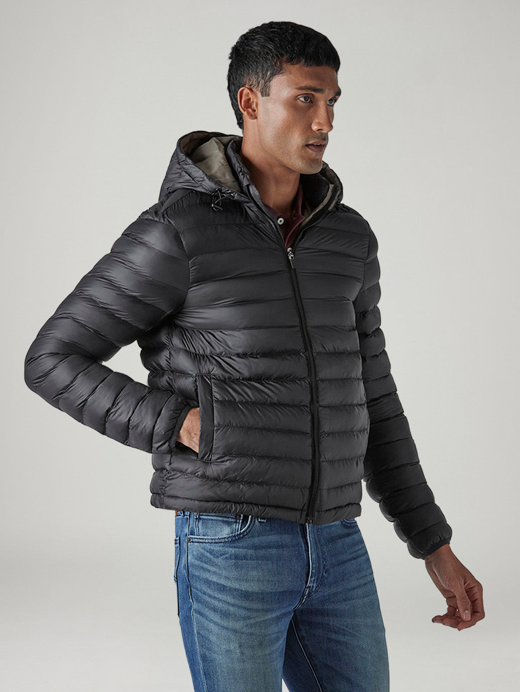 Men's Quilted Slim Fit Puffer Jacket - Side View