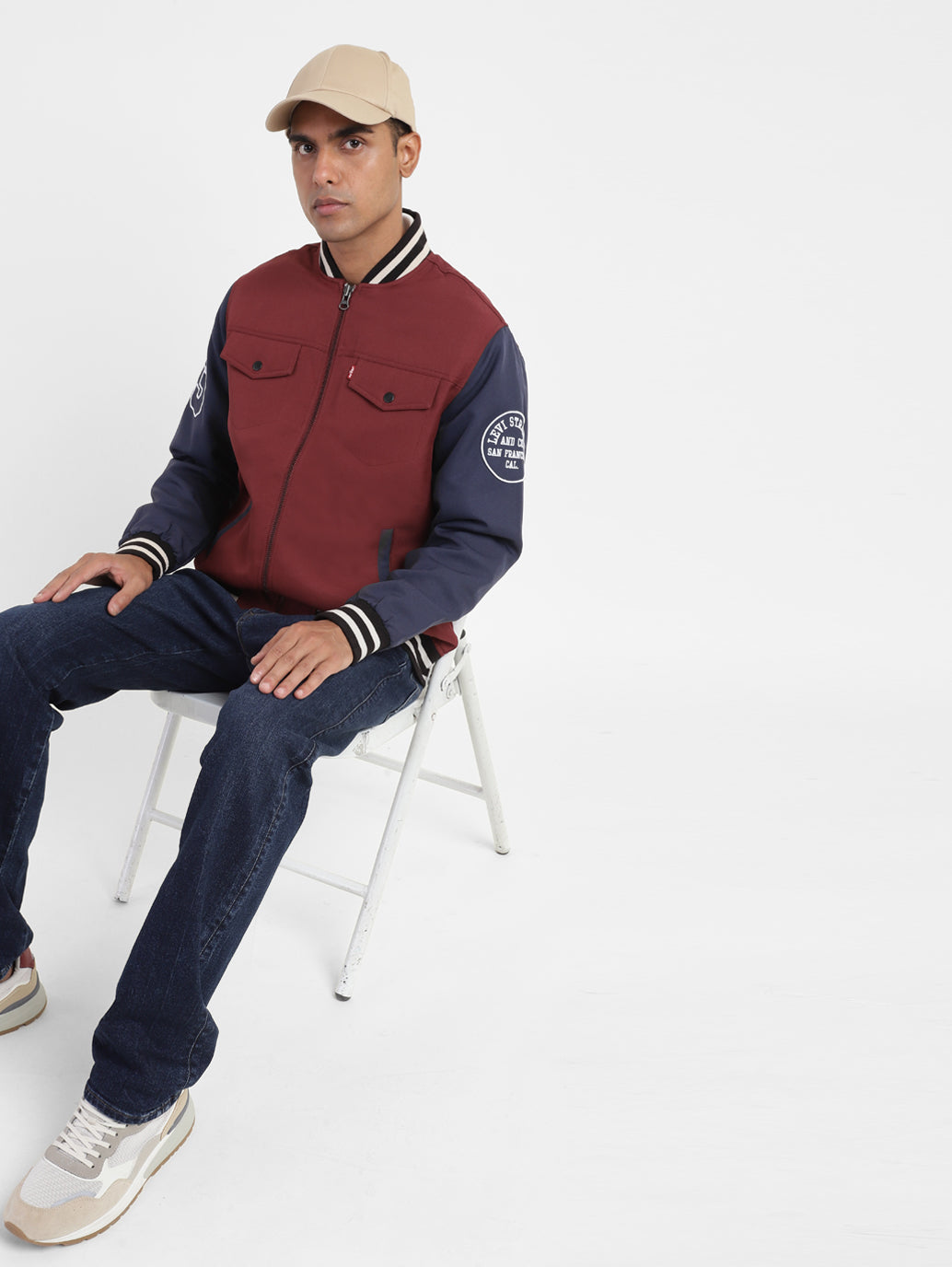 Men's Colorblock Collar Neck Bomber Jacket - 836c16fc-e516-4417-a244-d023b12646ae View