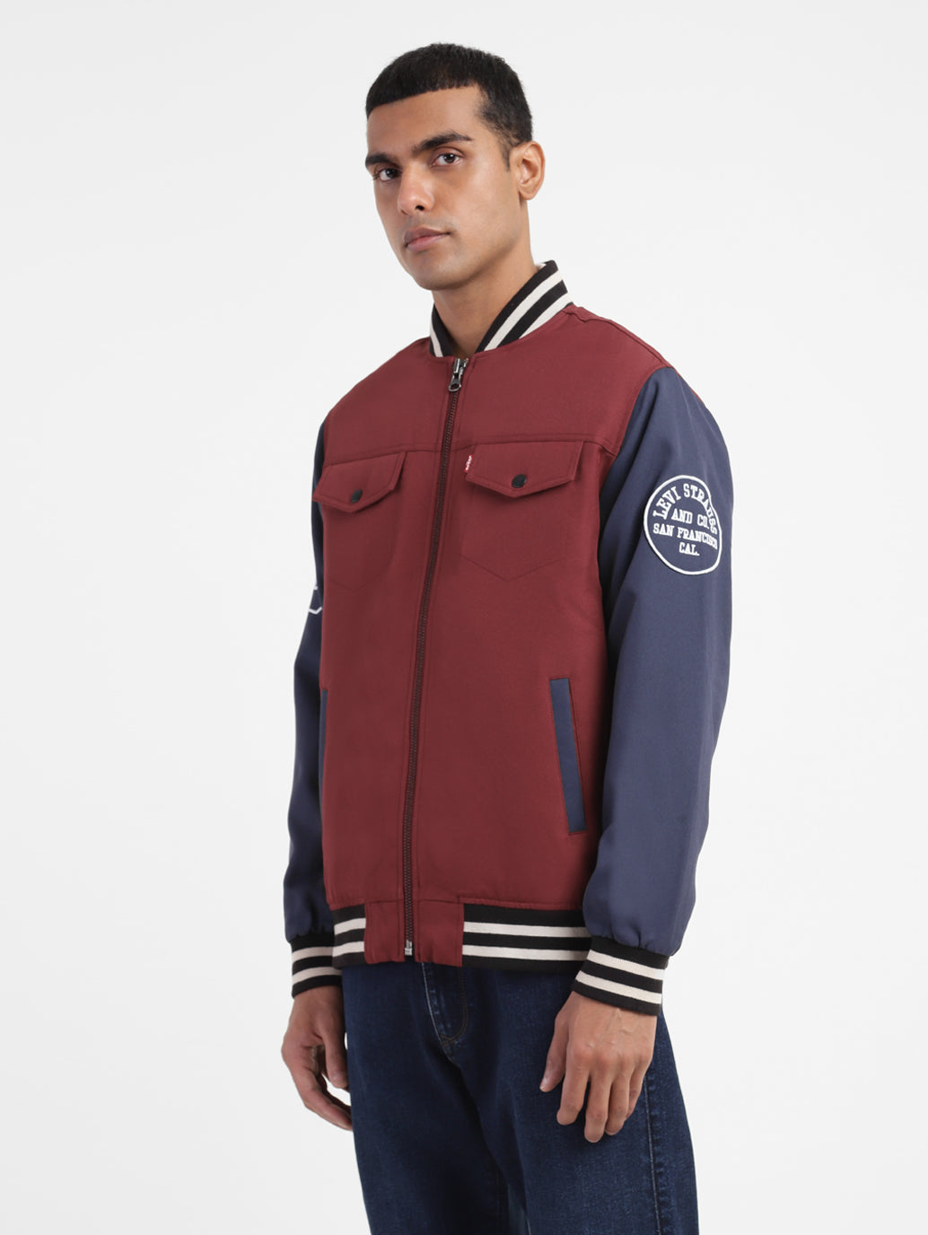 Men's Colorblock Collar Neck Bomber Jacket - 3310386d-7e0d-4f6b-95d3-35213abce62b View