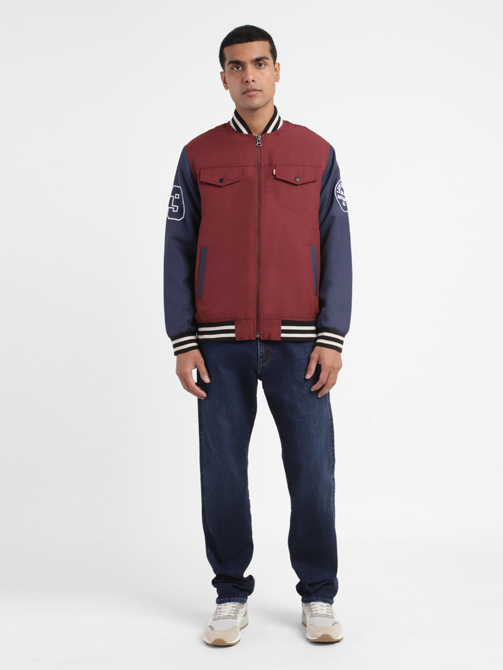 Men's Colorblock Collar Neck Bomber Jacket - ea045938-0393-4dad-91bd-56f8905ee465 View