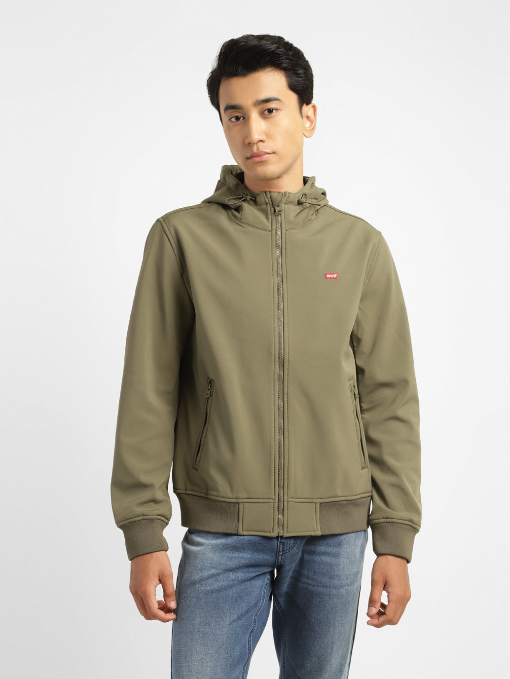 Men's Solid olive green Hooded Bomber Jacket - 6b56064a-908c-472f-b58e-ffbf94e30d7d View