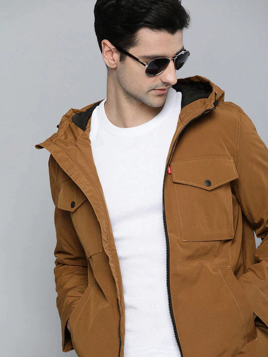 Men's Solid Hooded Padded Jacket - 781b7583-ea3b-4d76-8e03-0ff5f328320b View