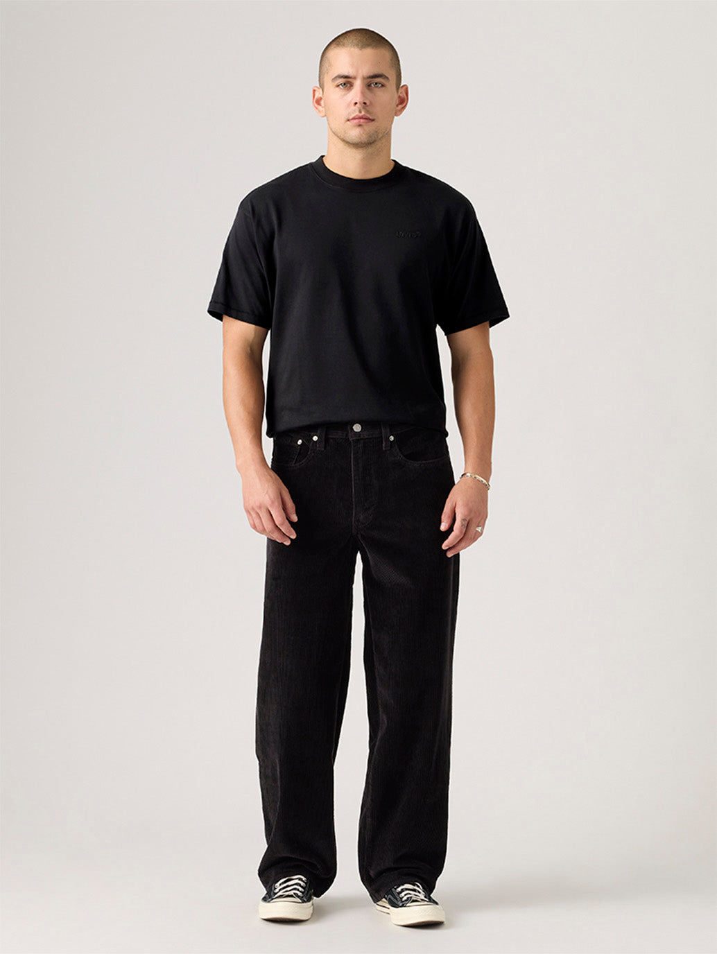 Men's 578 Black Loose Fit Mid Rise Corduroy Jeans - Front View