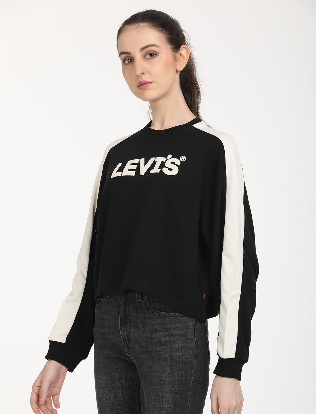 Women's Brand Logo Black Crew Neck Sweatshirt - RightSide View