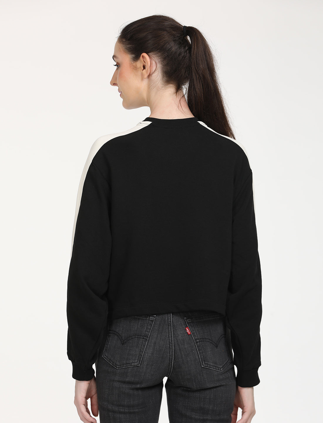 Women's Brand Logo Black Crew Neck Sweatshirt - Back View