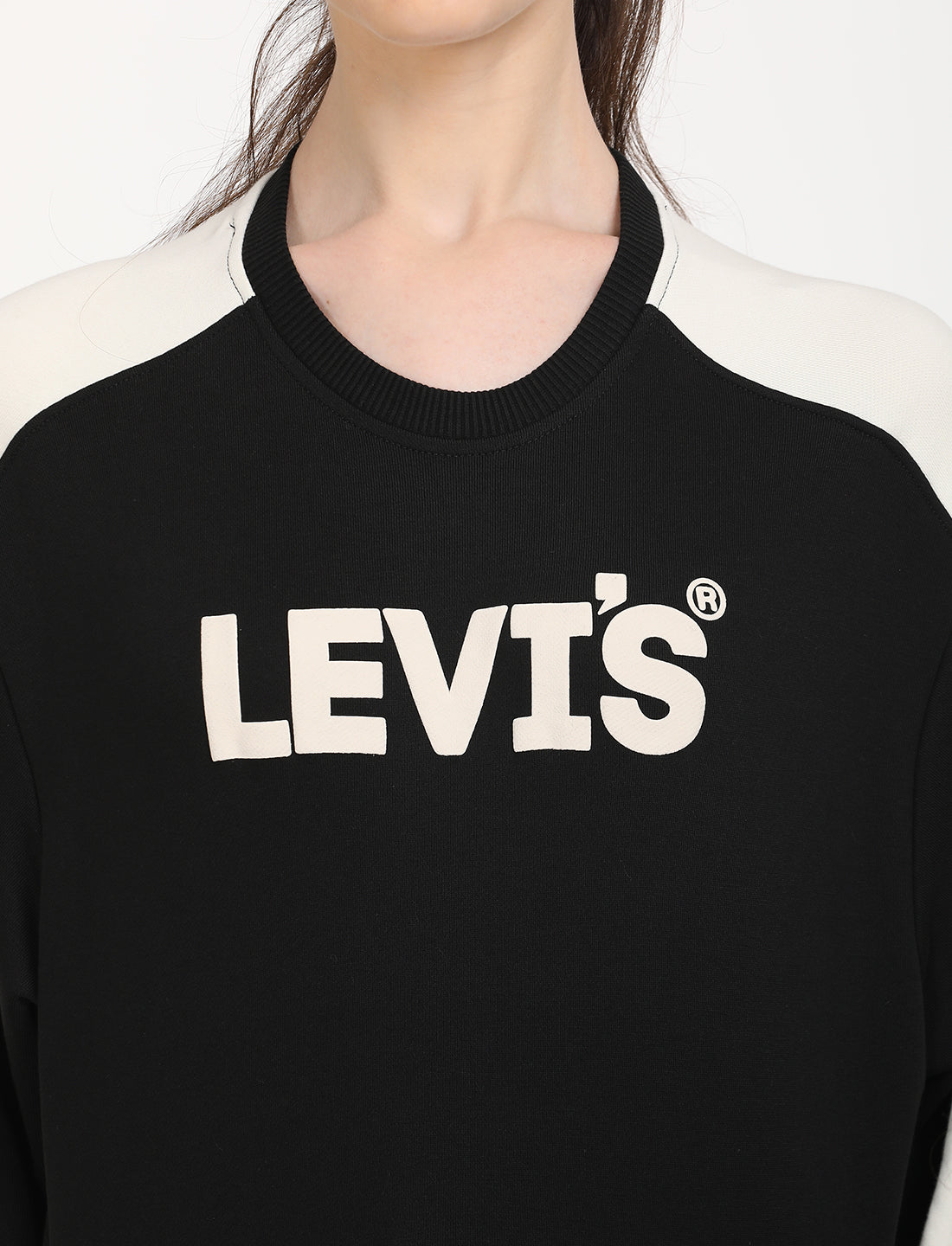 Women's Brand Logo Black Crew Neck Sweatshirt - Detail View