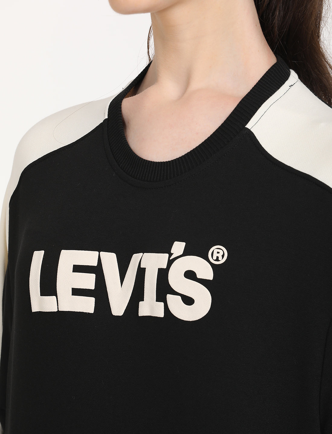 Women's Brand Logo Black Crew Neck Sweatshirt - Detail View