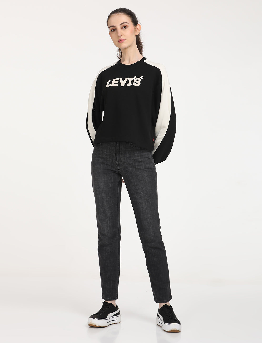 Women's Brand Logo Black Crew Neck Sweatshirt - 6 View