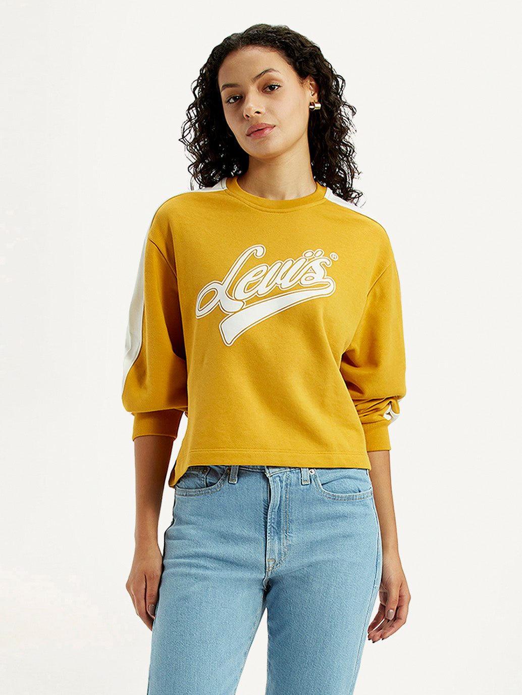 Women's Brand Logo Yellow Crew Neck Sweatshirt