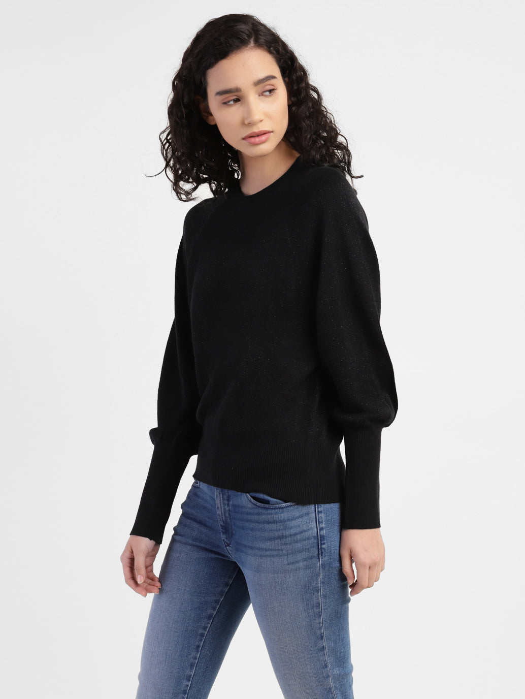 Women's Red loop Metallic Solid Sweater - StyleShot View