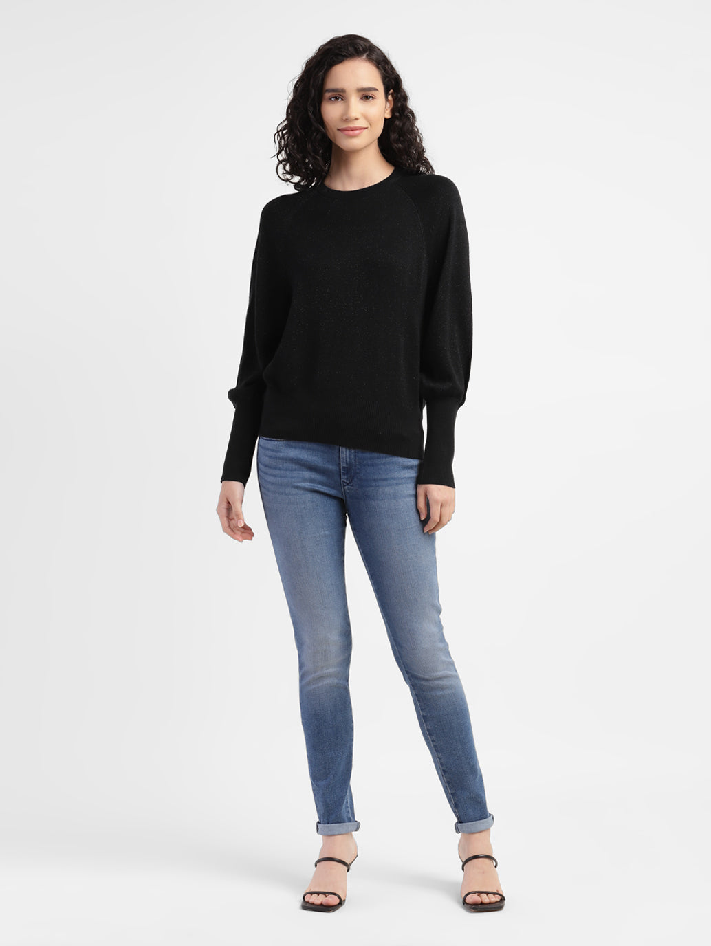Women's Red loop Metallic Solid Sweater - ModelFront View