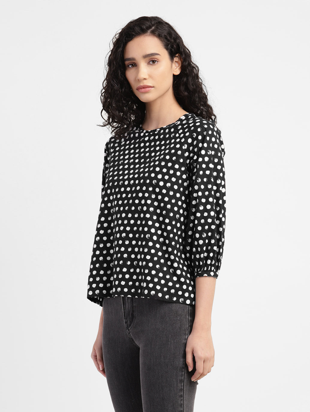 Women's Polka Dot Round Neck Top - 289a4775-b5e4-474c-a7c4-2f692627feae View