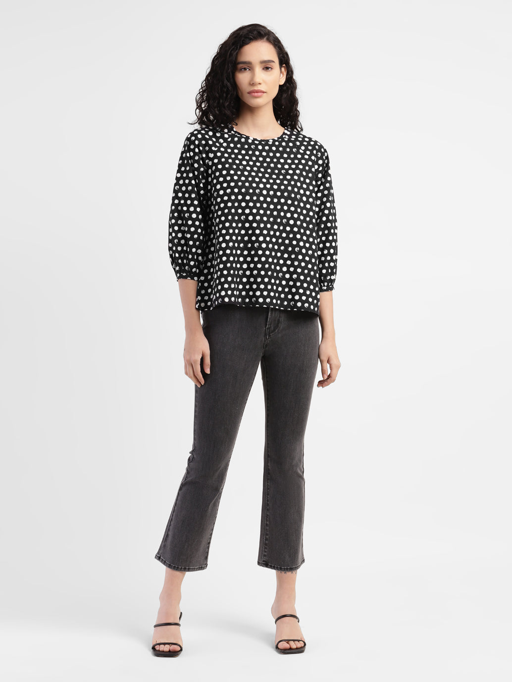 Women's Polka Dot Round Neck Top - 0b31eb70-7f7d-4c90-8abb-ae92943c9b1b View