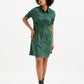 Women's Solid Green Spread Collar Shirt Dress - Front View
