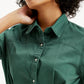 Women's Solid Green Spread Collar Shirt Dress - Detail View