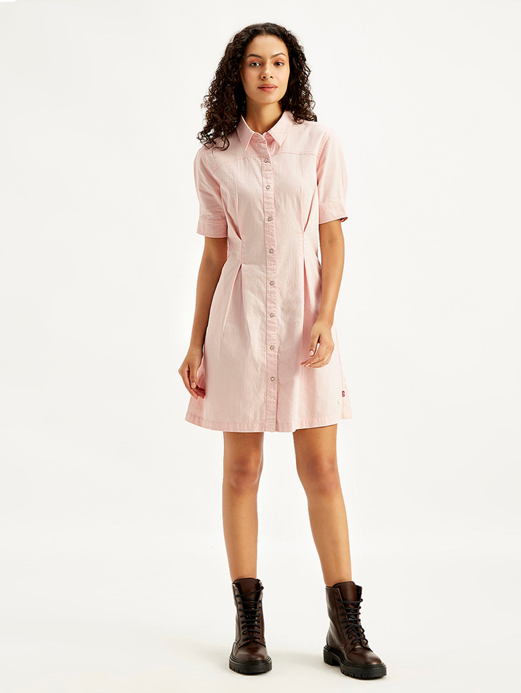 Women's Solid Light Pink Spread Collar Shirt Dress - 508f82e9-3379-42b1-971d-9f275b7fcd74 View