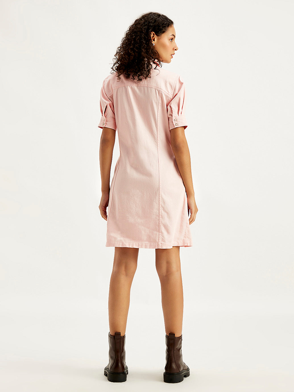 Women's Solid Light Pink Spread Collar Shirt Dress - 4de34ea1-b8b0-4730-9551-e78061c88875 View