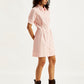 Women's Solid Light Pink Spread Collar Shirt Dress - b077070f-eecf-4265-8d90-30d2eb5d85bf View