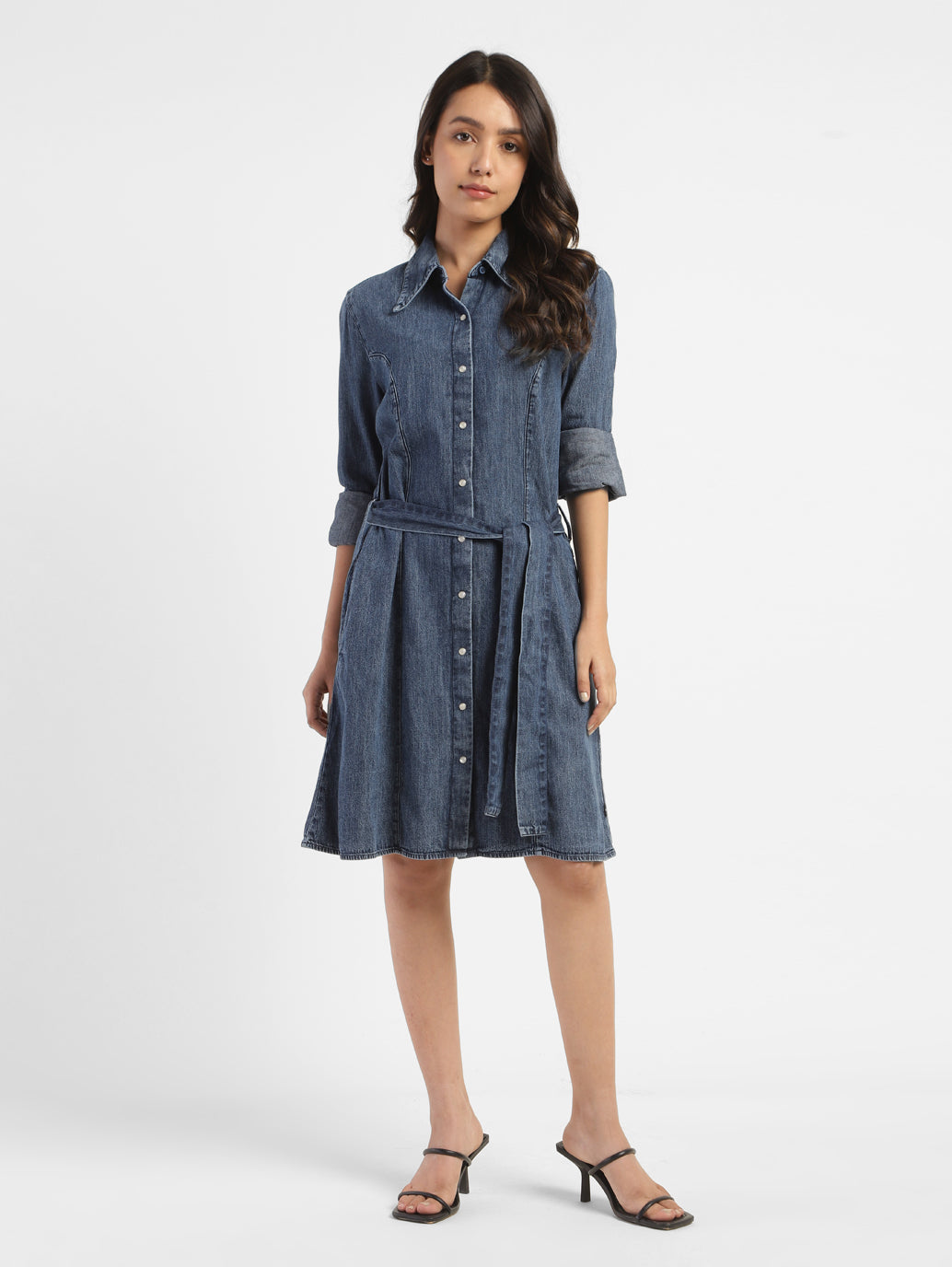 Women's Solid Mid Indigo Shirt Collar Dresses - cf913aa6-c37c-45ee-bfdc-5ca2a476c409 View