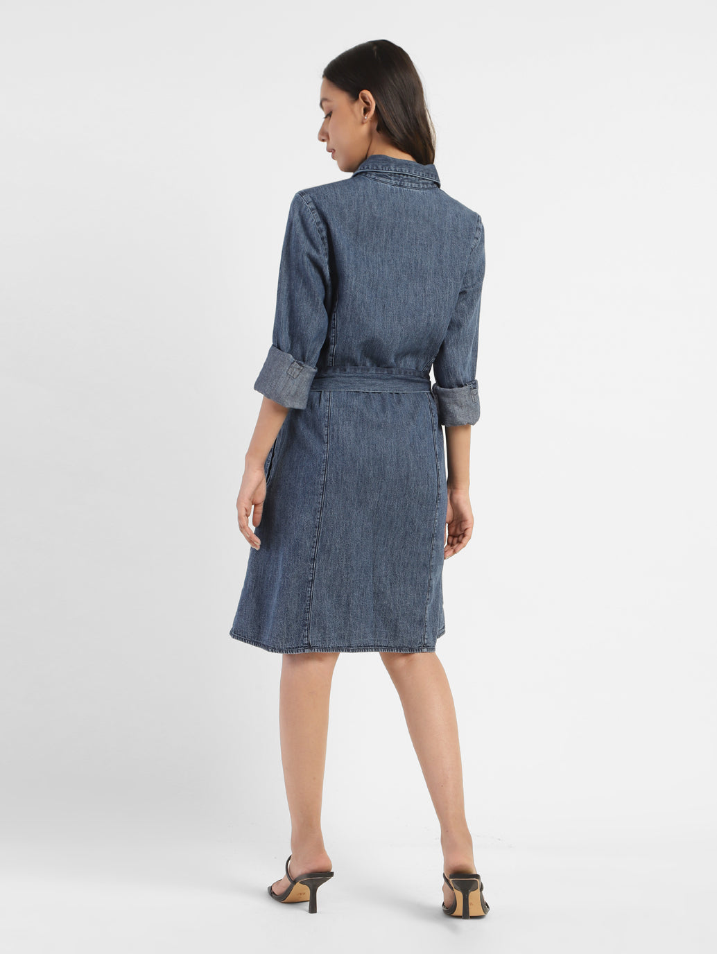 Women's Solid Mid Indigo Shirt Collar Dresses - 5f5d6c3c-a86a-4ee9-8fa8-4fea74ba39e9 View