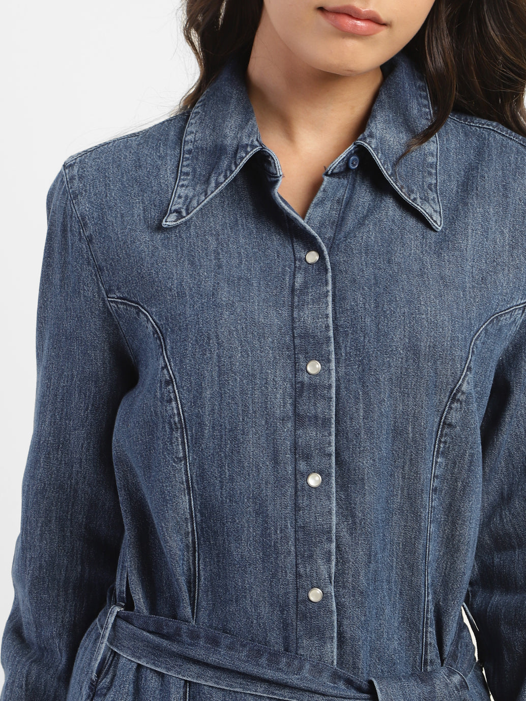 Women's Solid Mid Indigo Shirt Collar Dresses - 69626ec5-0b52-4e18-9157-29f89c2d0433 View