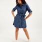 Women's Solid Navy Spread Collar Dress - Elevated View