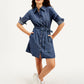 Women's Solid Navy Spread Collar Dress - Styleshot View