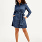 Women's Solid Navy Spread Collar Dress - Front View