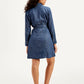 Women's Solid Navy Spread Collar Dress - Back View