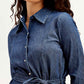 Women's Solid Navy Spread Collar Dress - Detail View