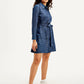 Women's Solid Navy Spread Collar Dress - Side View