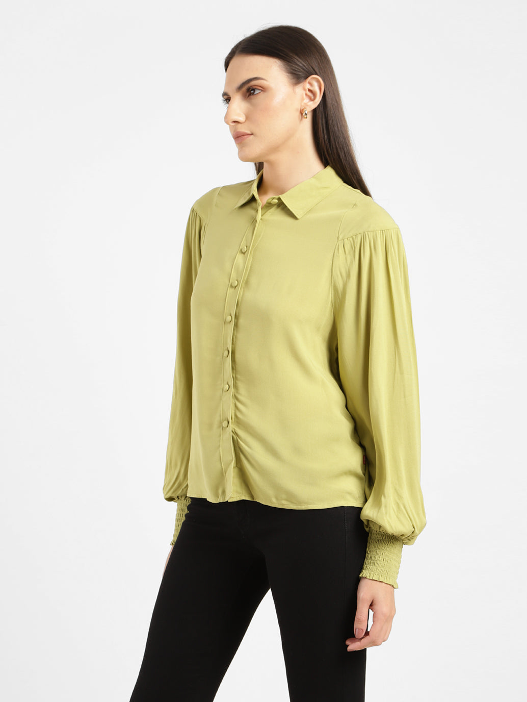 Women's Solid Spread Collar Shirt Green - 402976f0-112c-48cf-a8c9-83ffb1376c04 View