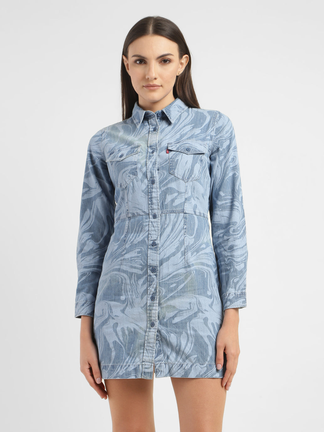 Women's Printed Spread Collar Denim Dress - d7b073dd-8f39-4e5a-b9d6-326a4f3c06e5 View