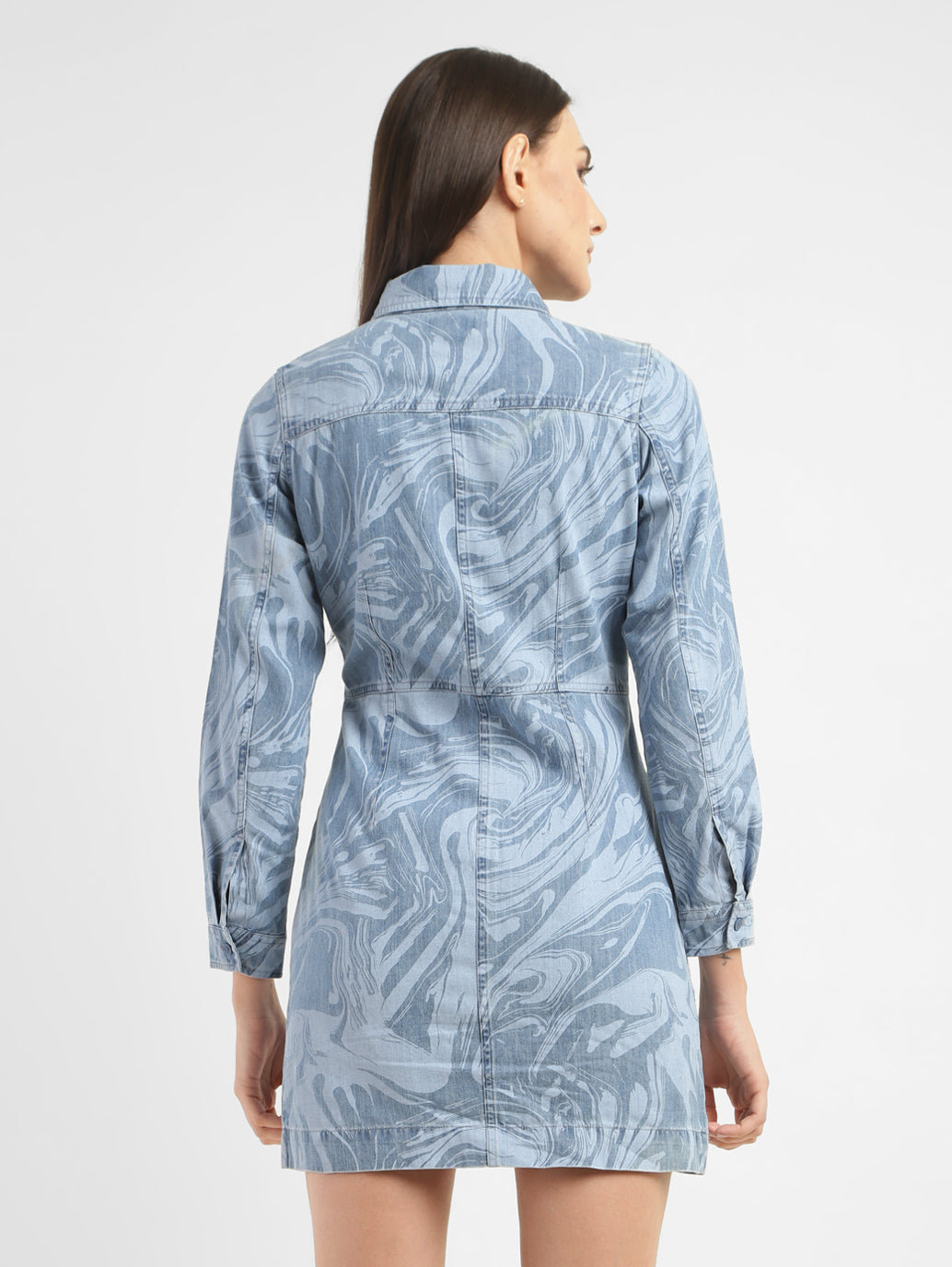 Women's Printed Spread Collar Denim Dress - a5335c14-73cc-410d-b470-dd746a0749af View