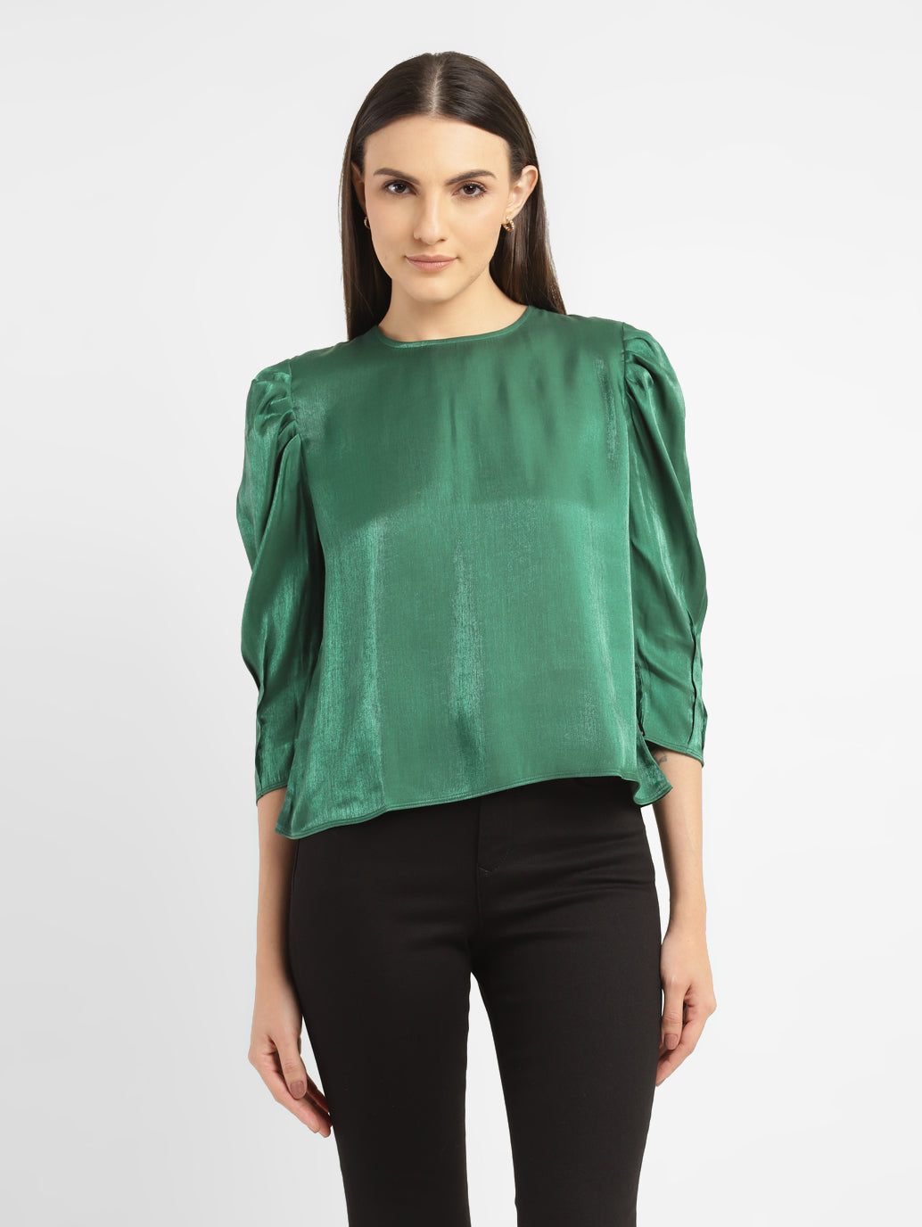 Women's Solid Green Round Neck Top