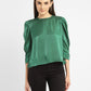 Women's Solid Green Round Neck Top - 26cdd662-a6f3-4e7c-a93d-cbfa7cb8fd14 View