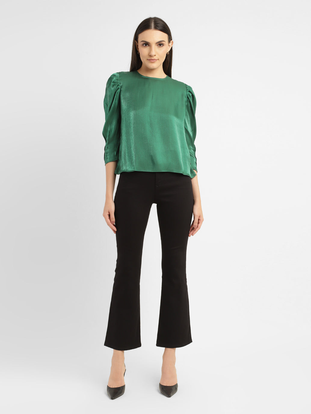 Women's Solid Green Round Neck Top - 8e1f5b61-3e42-4393-a068-bc4eddd0070f View