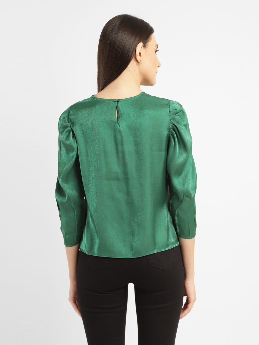 Women's Solid Green Round Neck Top - 9f644e17-ddcc-4219-8001-6a69da72fba1 View