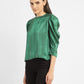 Women's Solid Green Round Neck Top - c9fe97ae-b02f-49de-9a1d-8404ebae5d85 View