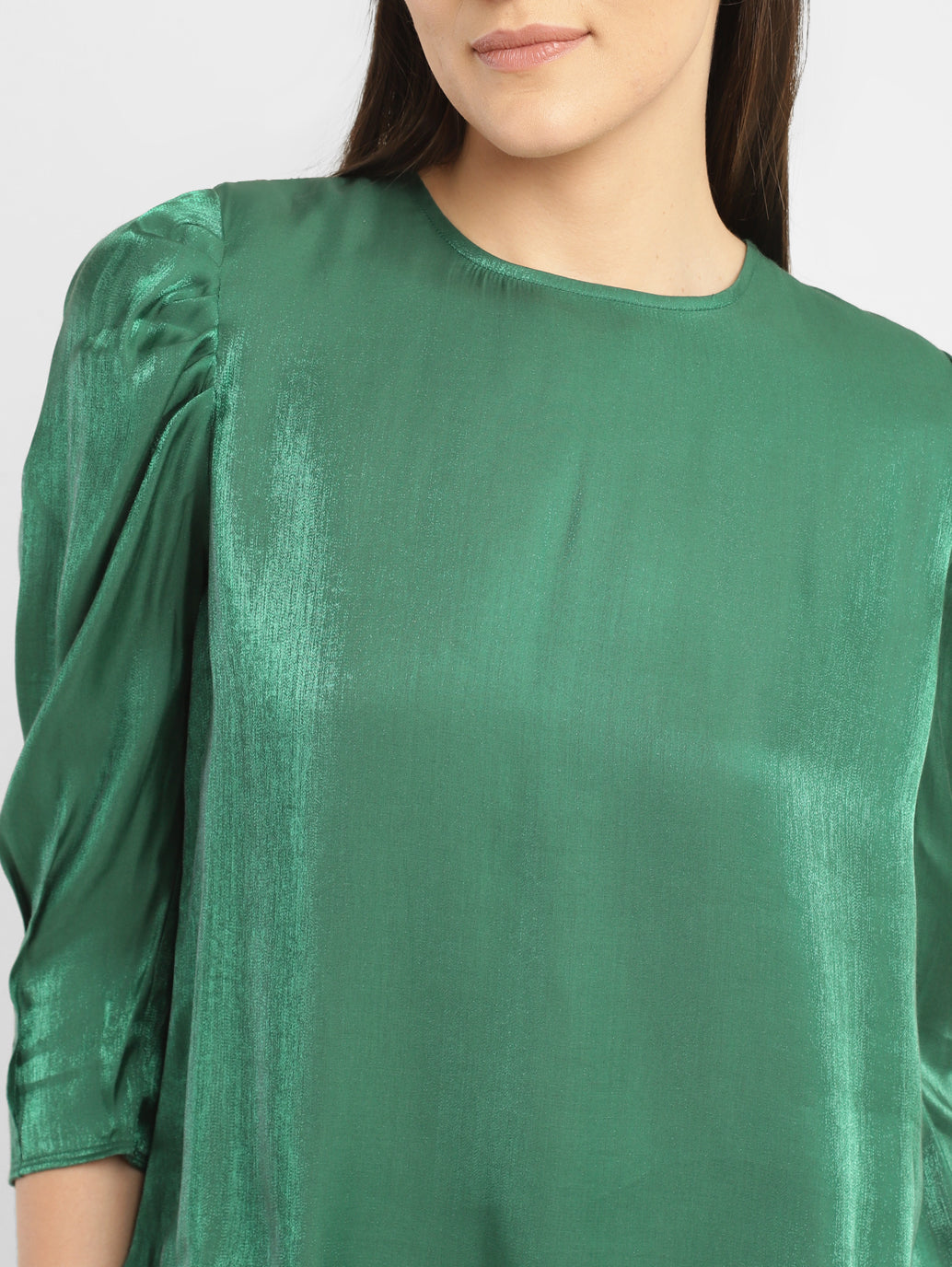 Women's Solid Green Round Neck Top - 61864831-f573-4b95-842f-838475045401 View